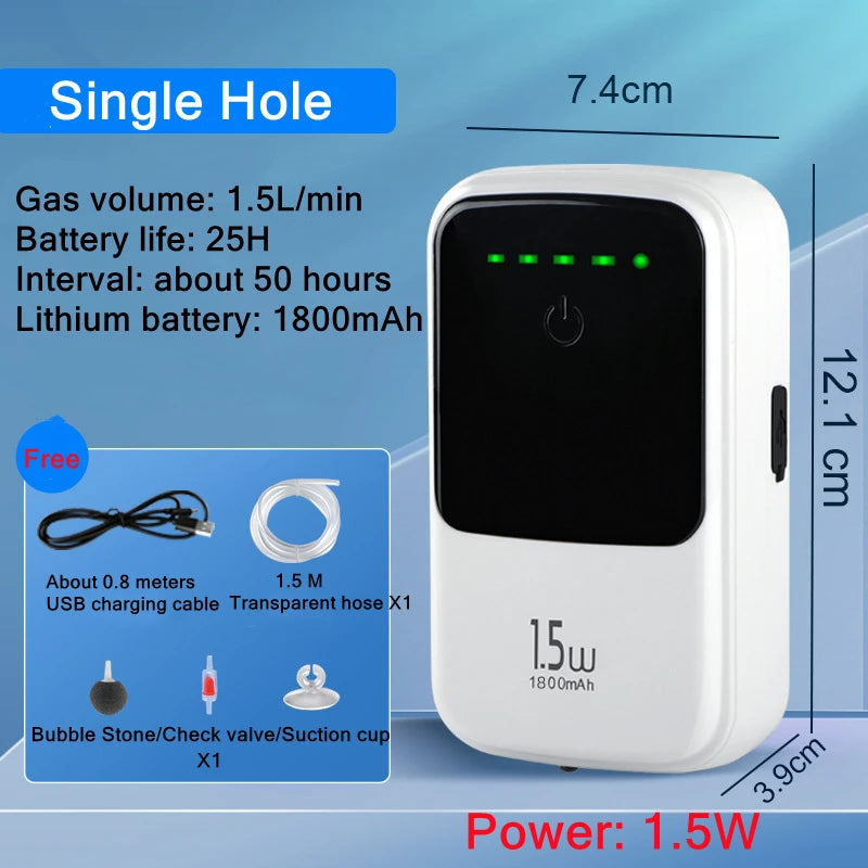Silent 4W 8000mAh Dual-Mode Fish Tank Aerator Pump | IP67 Aquarium Aerator Pump QXL 1.5W Single Hole
