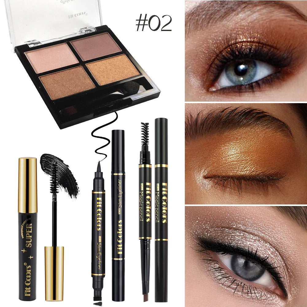 Fit Colors 4-in-1 Eye Makeup Set | Shadow, Mascara, Liner & Brow Eye Makeup Set QXL 02