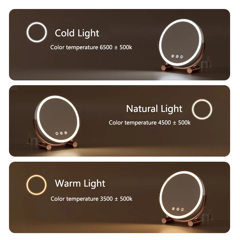 LED Makeup Mirror 3-Color Dimmable Touch Vanity USB-C LED Vanity Mirror QXL