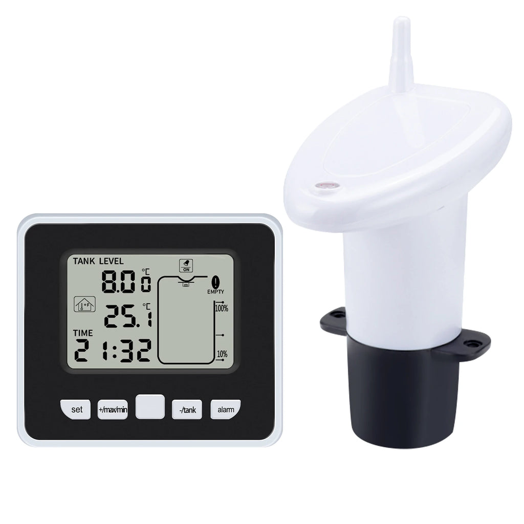 Ultrasonic Wireless Water Tank Level Gauge | LCD Temp Alarm Liquid Level Gauge QXL WHITE China Mainland