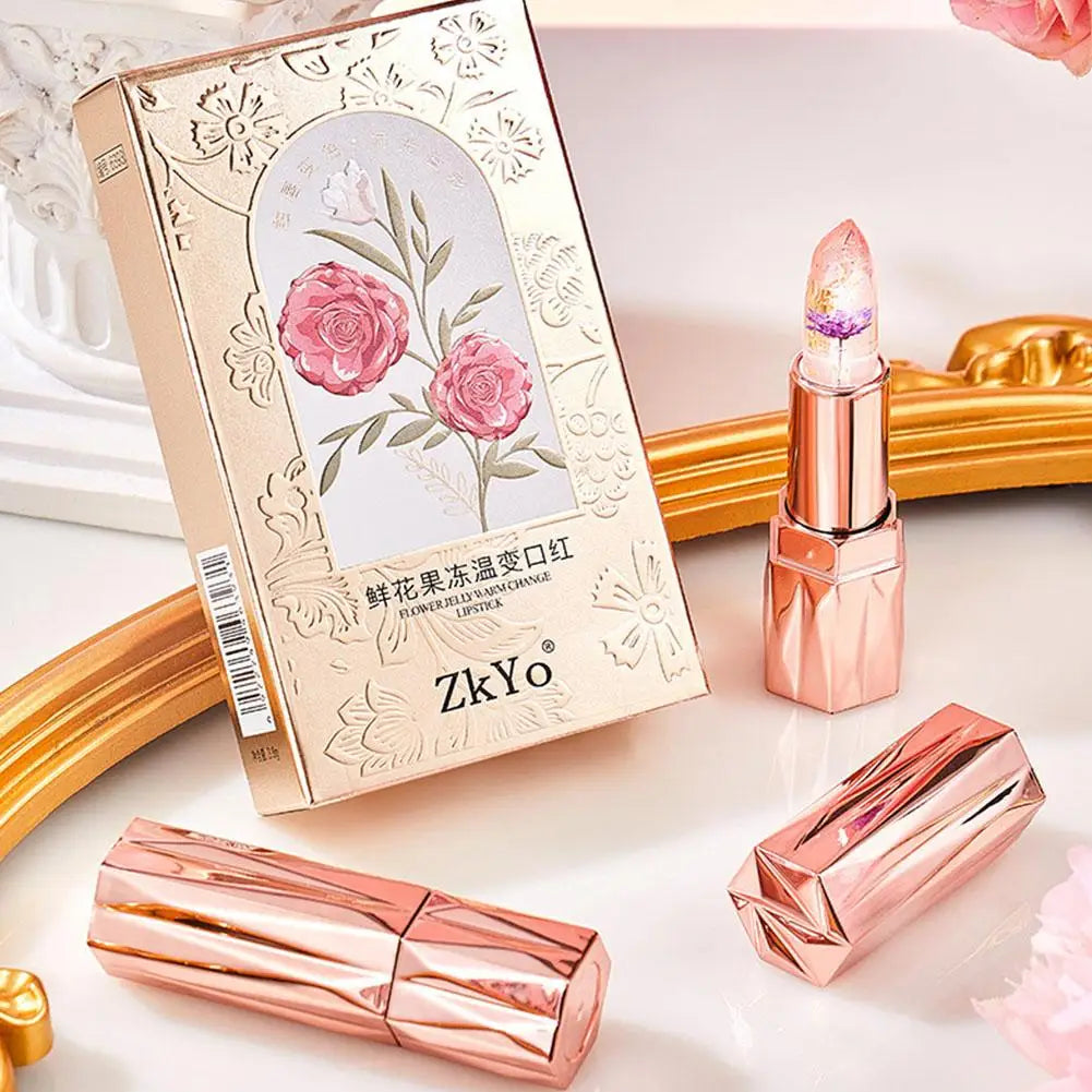 Color-Changing Flower Jelly Lip Balm | Gold Foil Crystal Lipstick Color-Changing Lip Balm QXL