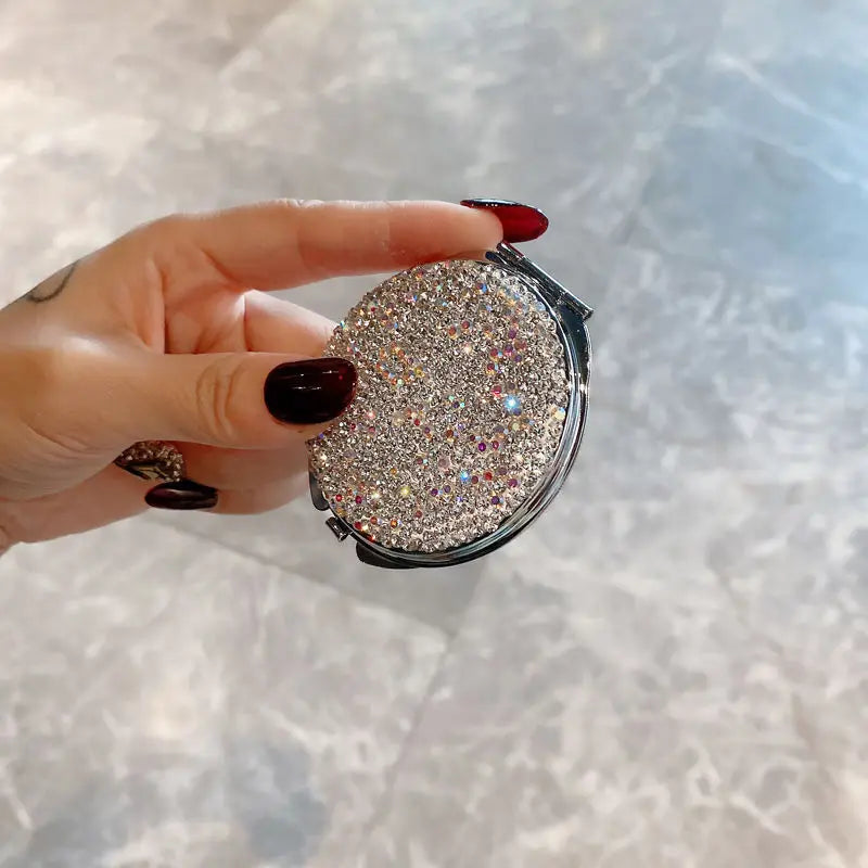 Diamond Double-Sided Portable Mini Round Makeup Mirror Portable Makeup Mirror QXL XZ9018 white diamond