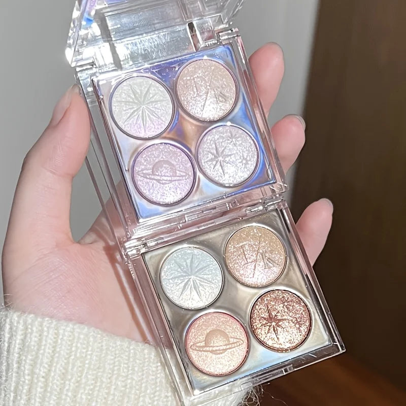 4-Color Baked Eyeshadow & Highlighter Palette | Aurora Shimmer Eyeshadow Palette QXL