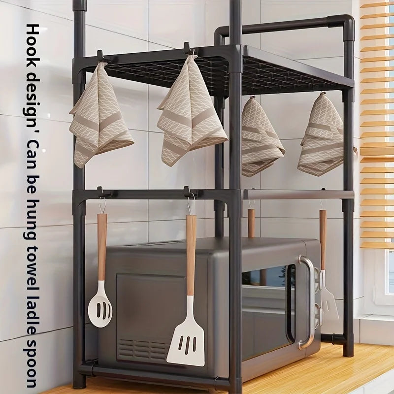 Adjustable Steel Microwave Oven Rack | Heavy-Duty Countertop Kitchen Organizer Rack QXL