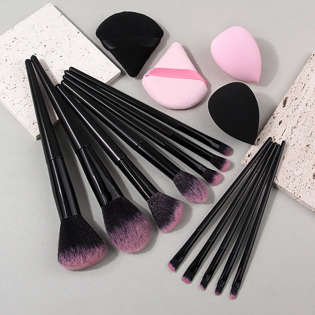 KOSSHOW 16-Pc Makeup Brush Set with Puffs & Sponges Makeup Brush Set QXL