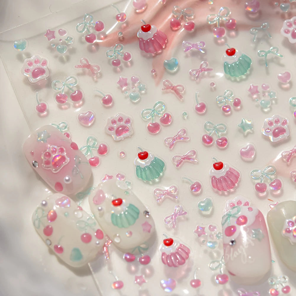 5D Kawaii Nail Art Stickers | Jelly Dessert & Heart Decals Nail Art Stickers QXL