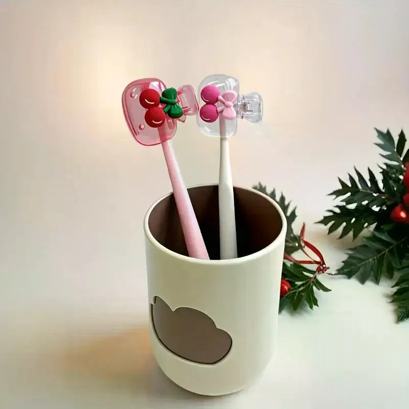 Cherry Bow Toothbrush Head Cover | Vented Protective Cap 1–2 Pack Toothbrush Head Cover QXL