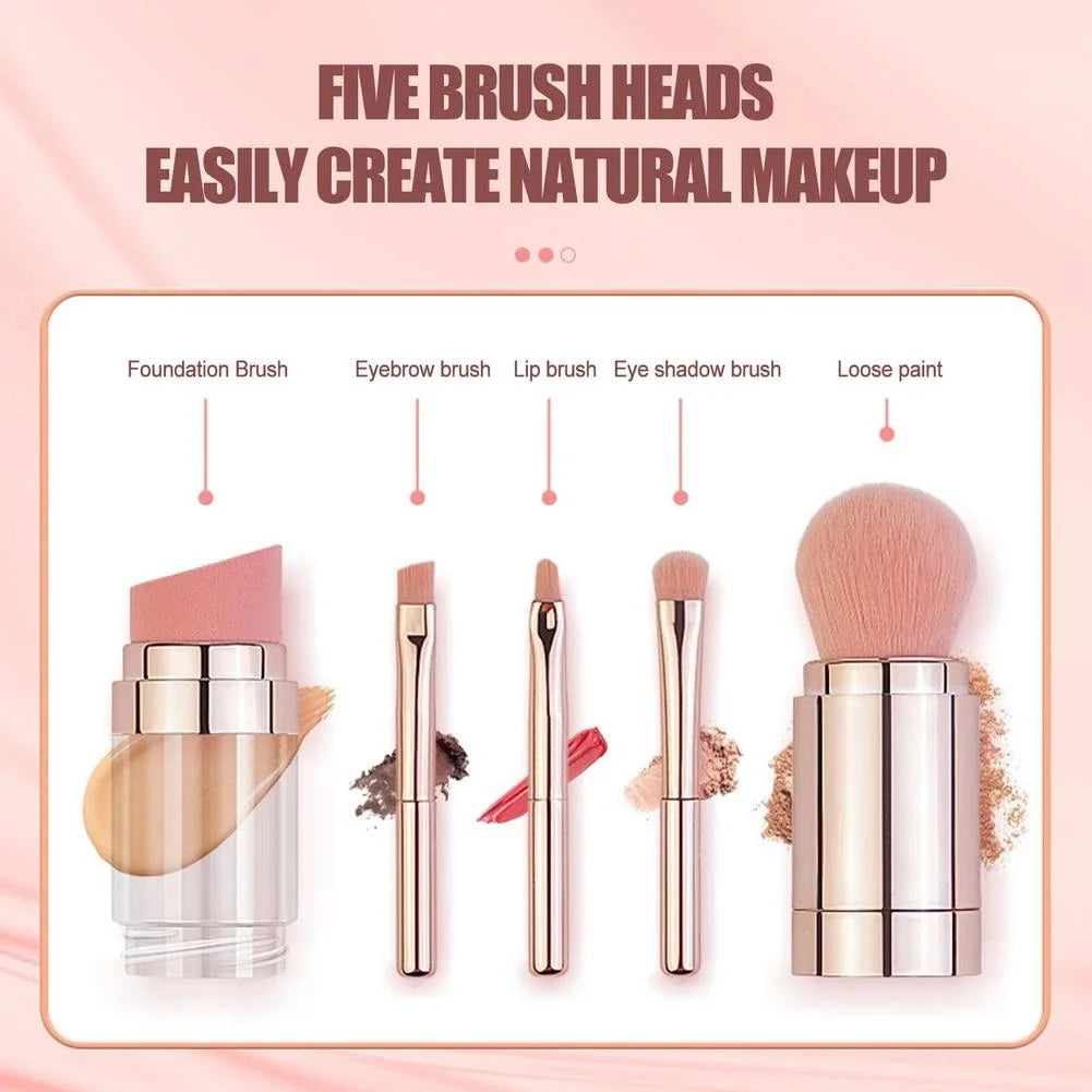 5-in-1 Detachable Travel Makeup Brush Set | Vegan Bristles Travel Makeup Brush Set QXL