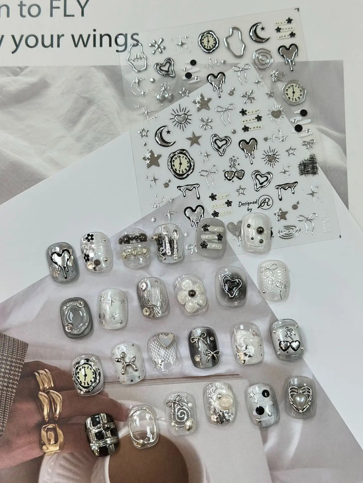 5D Nail Art Stickers – Cherry, Moon, Star & Silver Decals Nail Art Stickers QXL