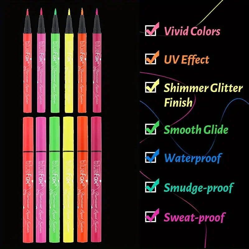 VERONNI 6-Pc UV Neon Glow Face & Body Paint Set | Liquid Liner UV Neon Body Paint QXL
