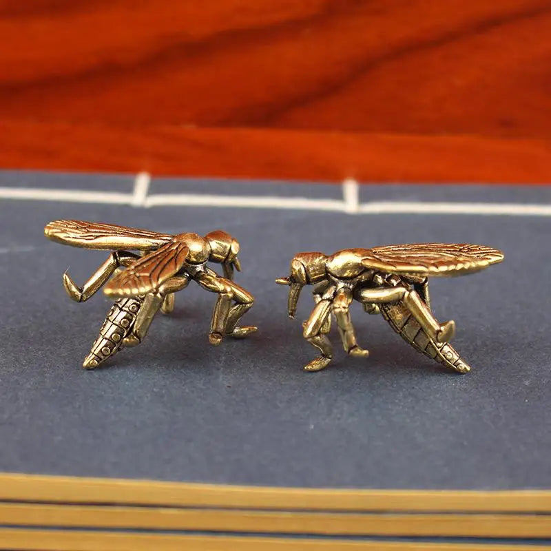 Solid Brass Mosquito Statue | Vintage Insect Desk Sculpture Decorative Sculpture QXL
