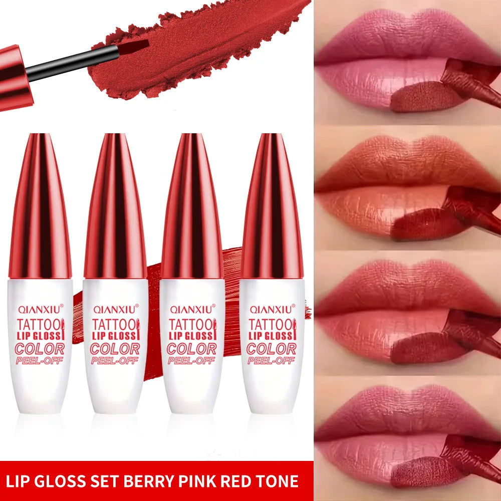 4-Color Peel-Off Lip Gloss | Water-Resistant Long-Lasting Peel-Off Lip Gloss QXL
