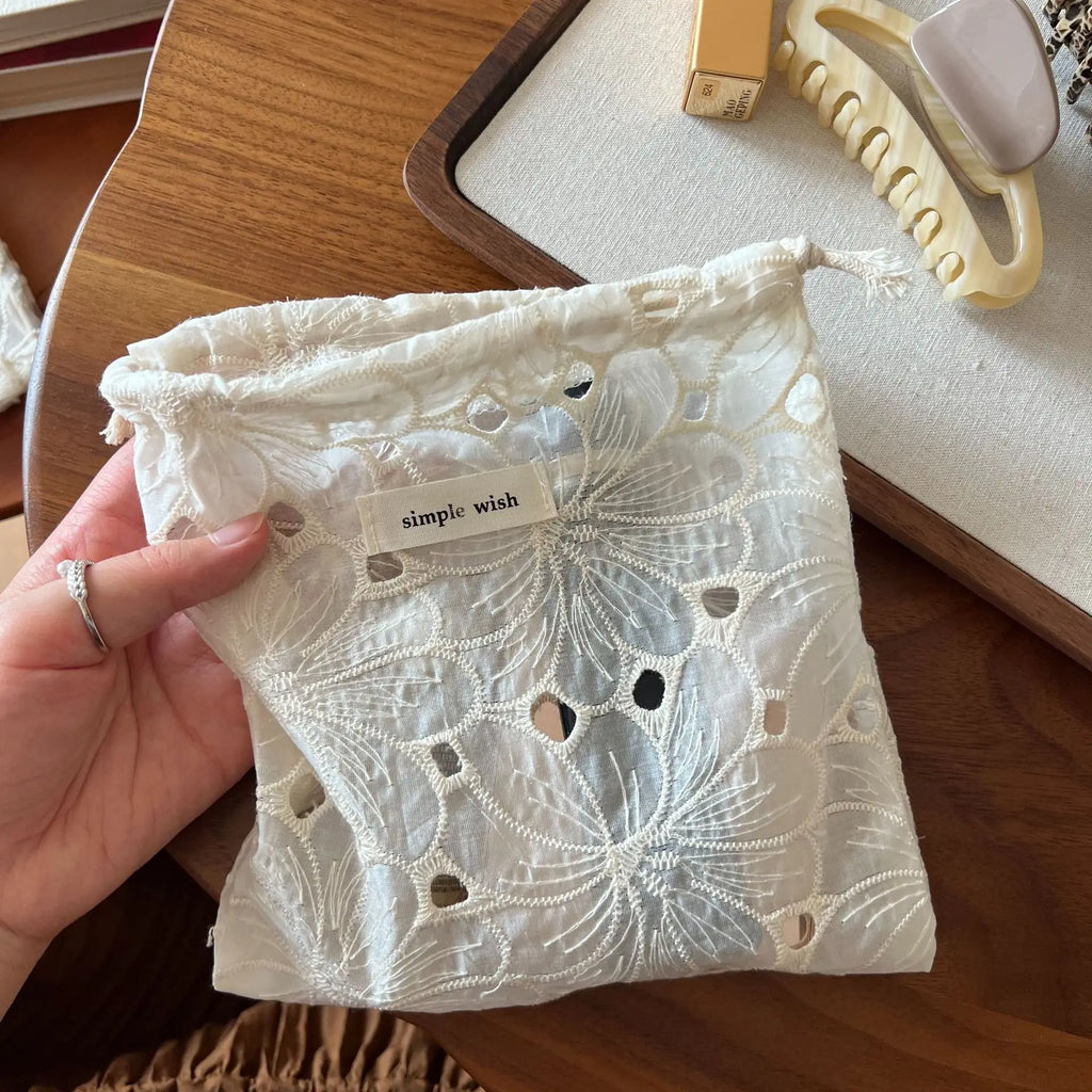 Cotton Mesh Lace Drawstring Pouch – Cosmetics & Oil Storage Drawstring Storage Pouch QXL