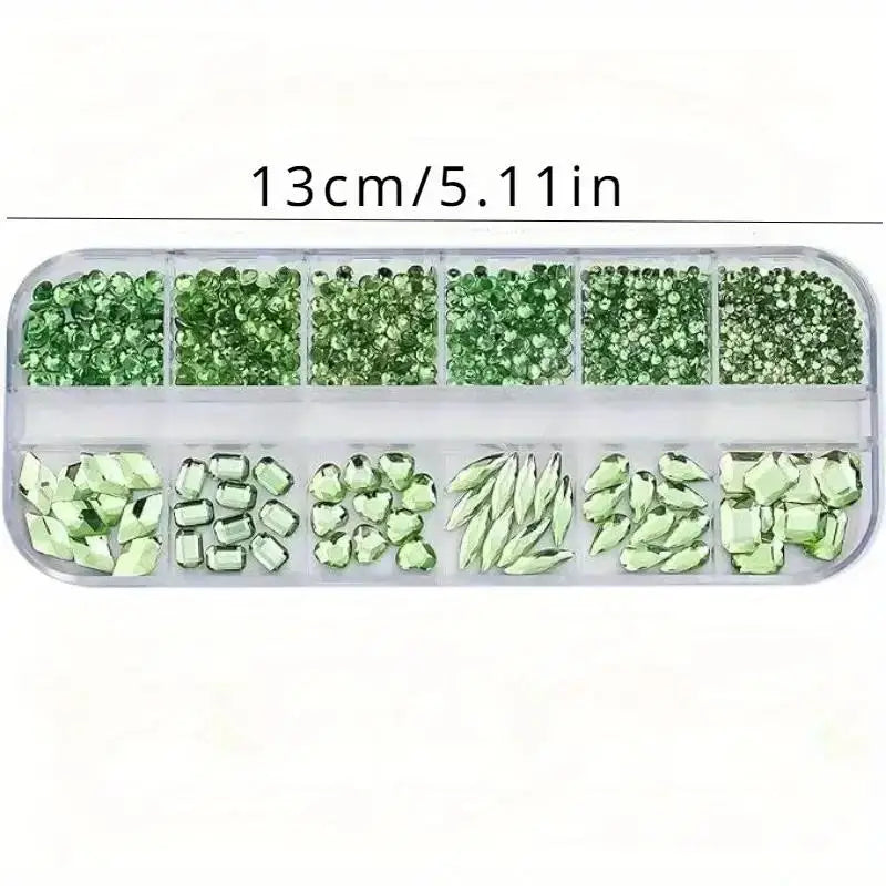 530-Pc 3D Nail Art Rhinestones | 12-Grid Flatback DIY Set Nail Art Rhinestones QXL