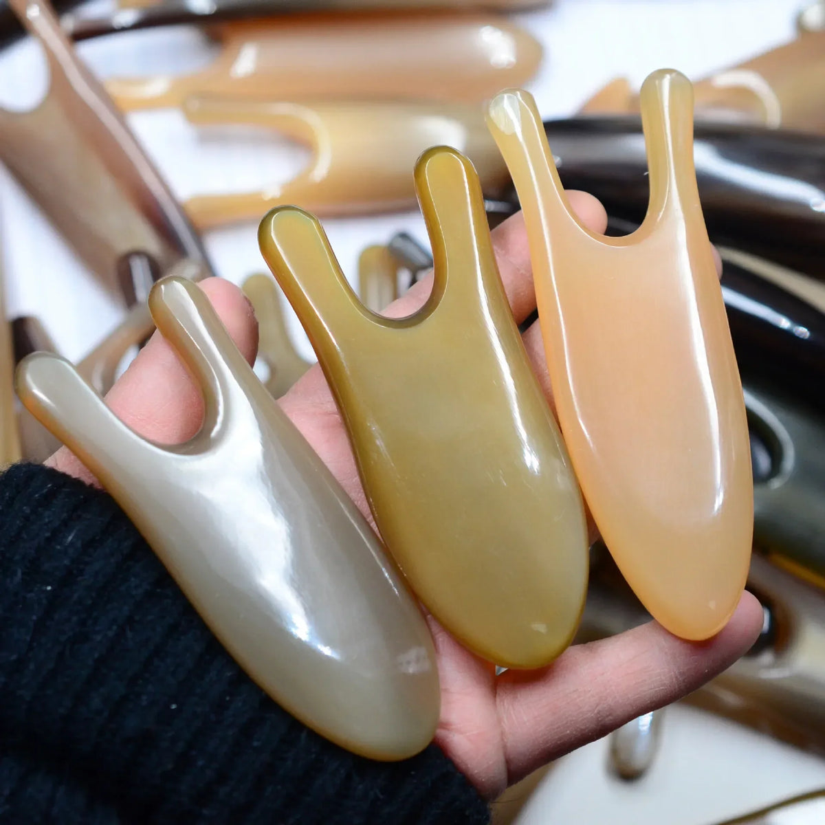 Natural Cow Horn Nose Bridge Gua Sha Massager | Ox Horn Facial Gua Sha Tool QXL Length 10cm-U