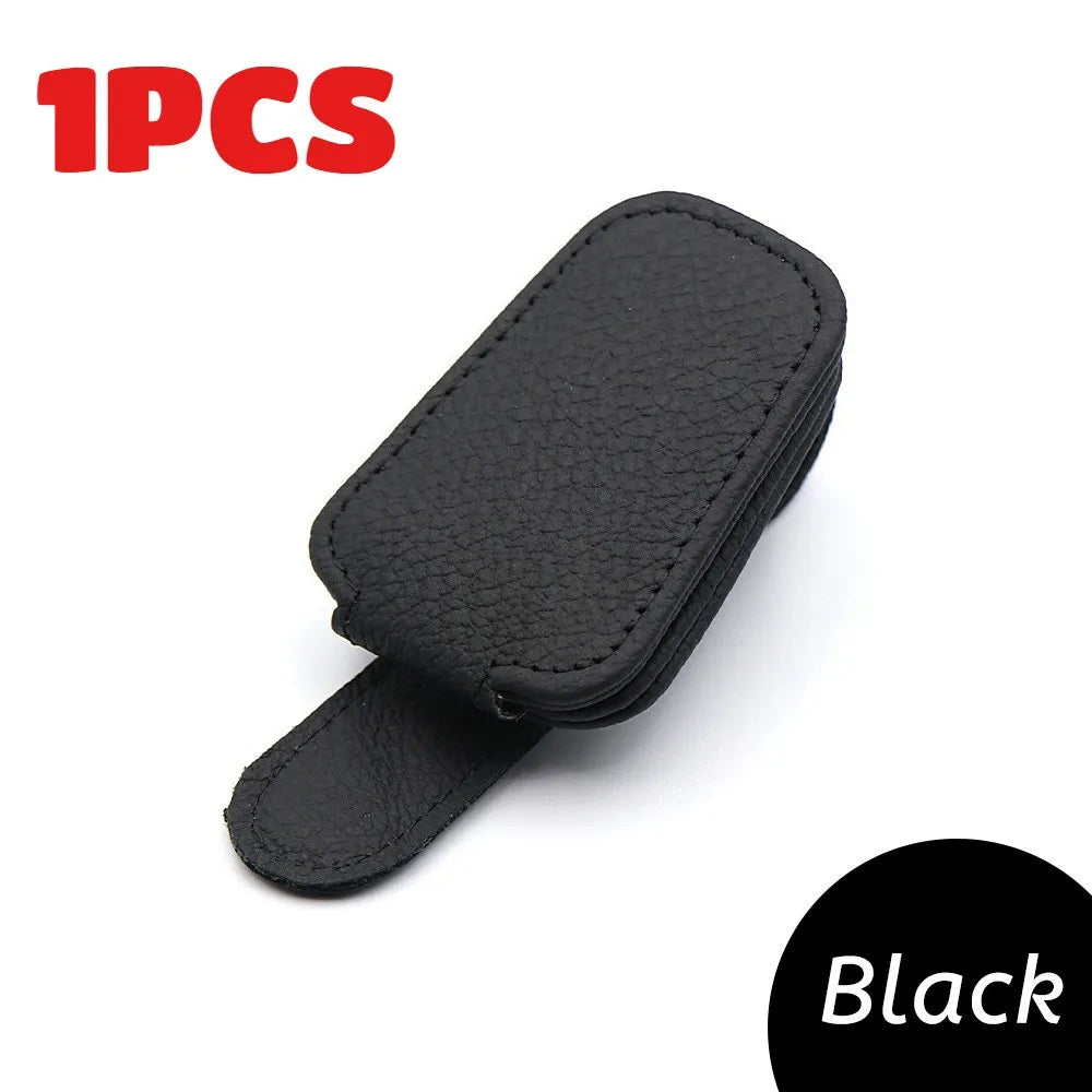 Magnetic Leather Car Visor Sunglasses Holder Clip – Black Car Visor Glasses Clip QXL black
