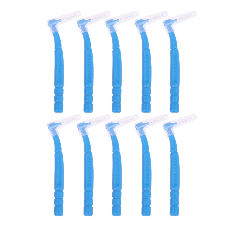 10-Pack L-Shape Interdental Brushes | Orthodontic Toothpicks Interdental Brush QXL Blue