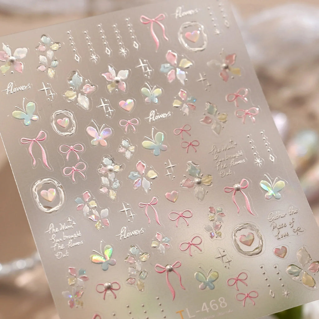 5D Butterfly Bow Nail Stickers | Y2K Lolita Pearl Decals Nail Art Stickers QXL
