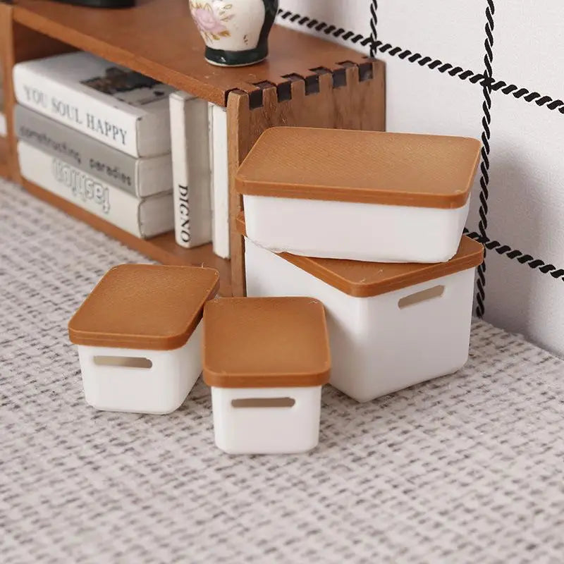 4-Pack 1/12 Dollhouse Miniature Food Storage Boxes with Lids Dollhouse Accessories QXL