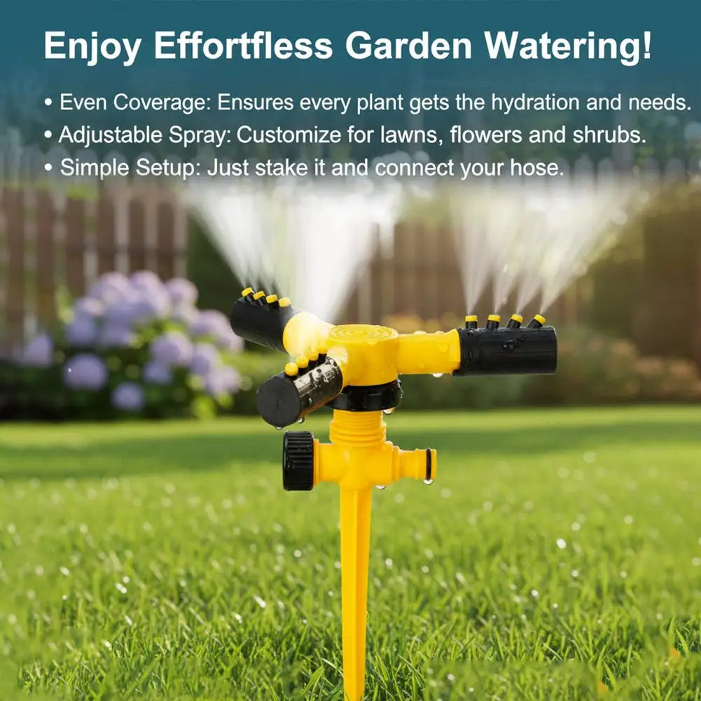 360° Rotating Garden Sprinkler | 3-Arm Irrigation & Ground Spike Garden Sprinkler QXL