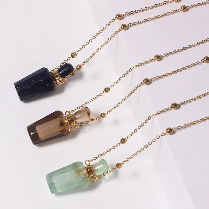 Crystal Perfume Bottle Necklace | 18K Gold Plated Pendant Crystal Pendant Necklace QXL