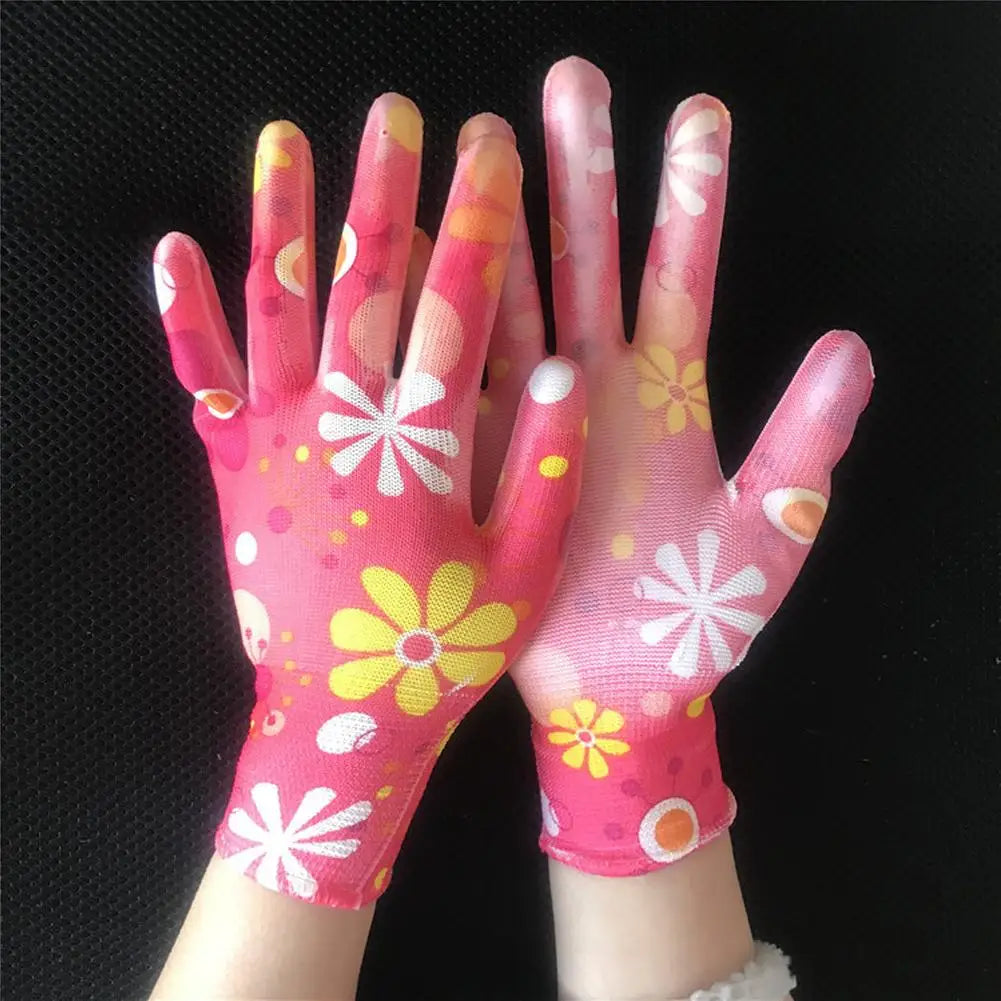 12-Pack Women's Non-Slip Palm-Coated Floral Garden Gloves Garden Work Gloves QXL