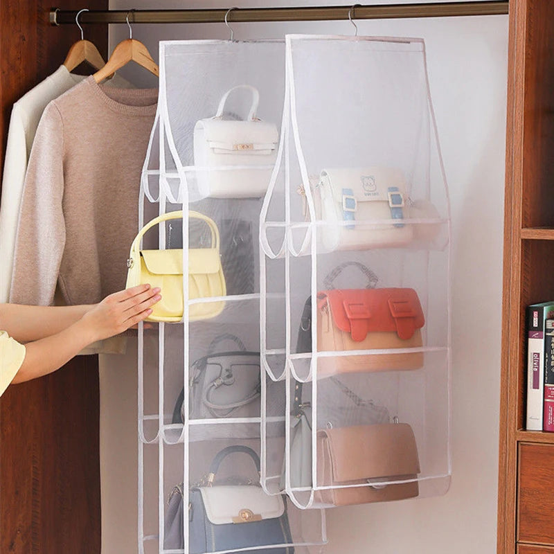Double-Sided Hanging Bag Organizer | 6–8 Pocket Closet Storage Closet Hanging Organizer QXL