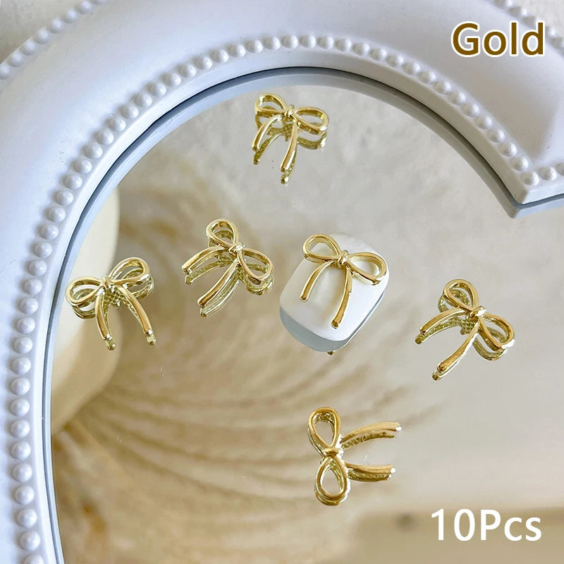 10-Pack 3D Bow Nail Art Charms | Silver & Gold Alloy Bowknot Nail Art Charms QXL Gold