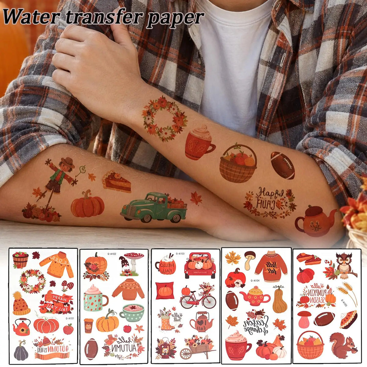 Thanksgiving Temporary Tattoos – 10-Sheet Autumn Harvest Set Temporary Tattoo Set QXL