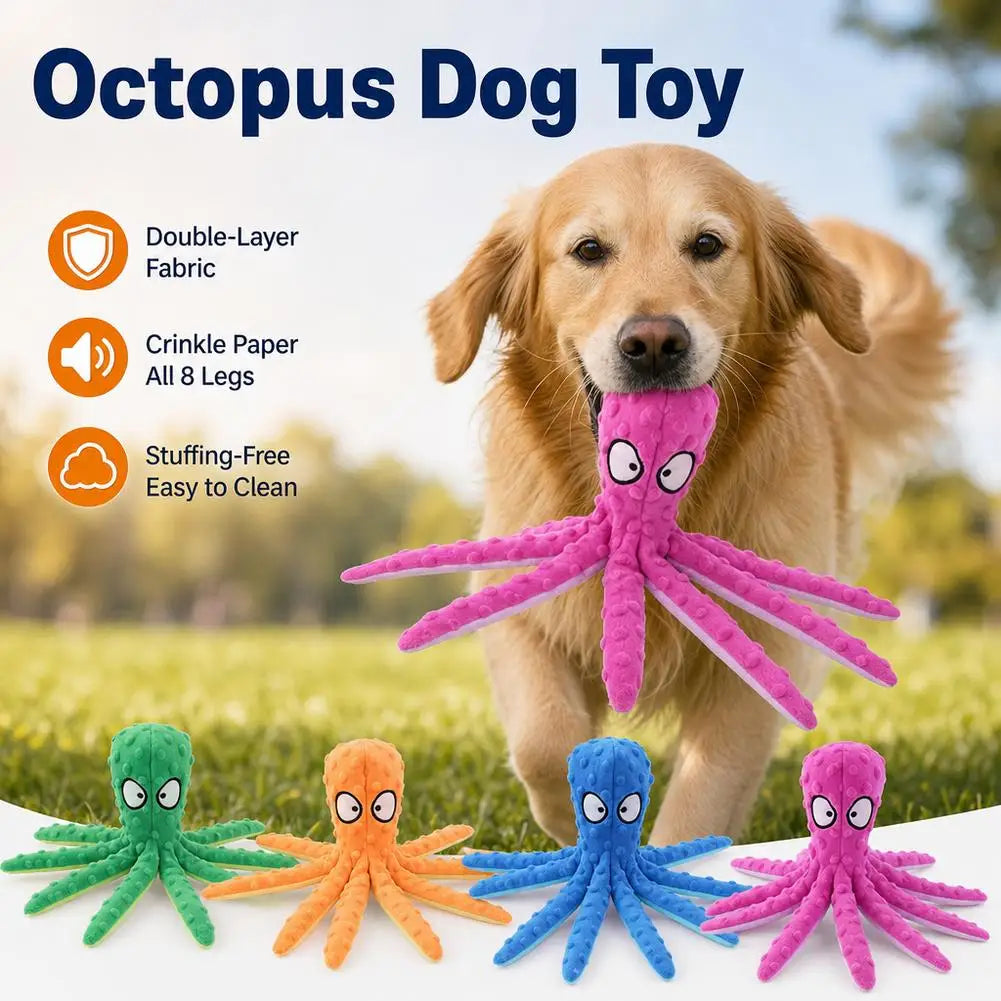 Squeaky Octopus Plush Dog Toy | No-Stuffing Crinkle Chew Squeaky Plush Dog Toy QXL