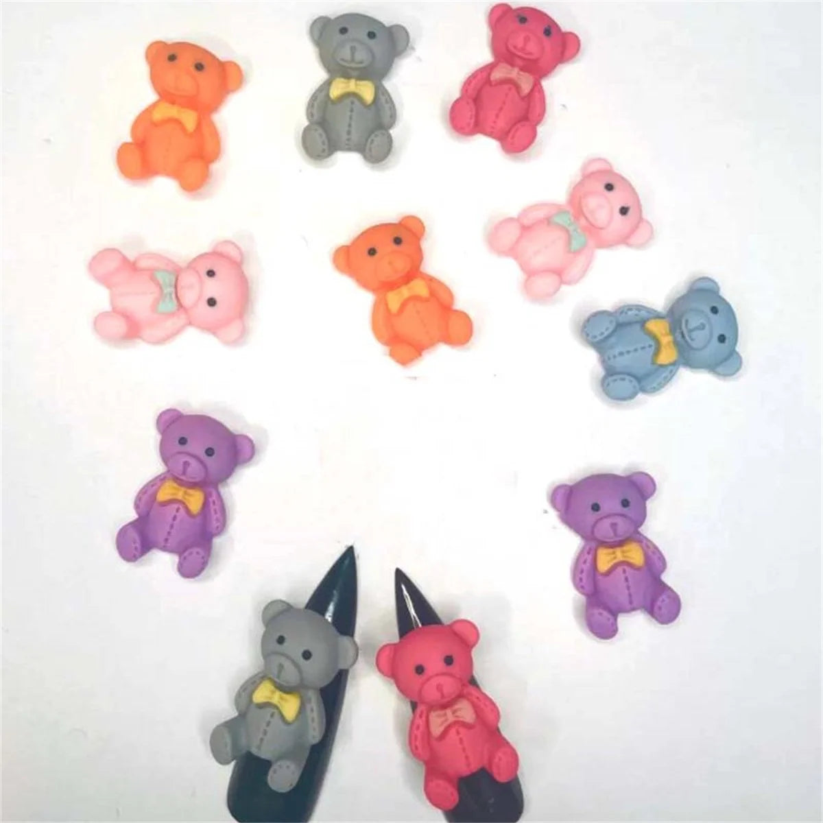 3D Kawaii Bear Nail Art Charms | Colorful Resin Decorations Box Nail Art Charms QXL