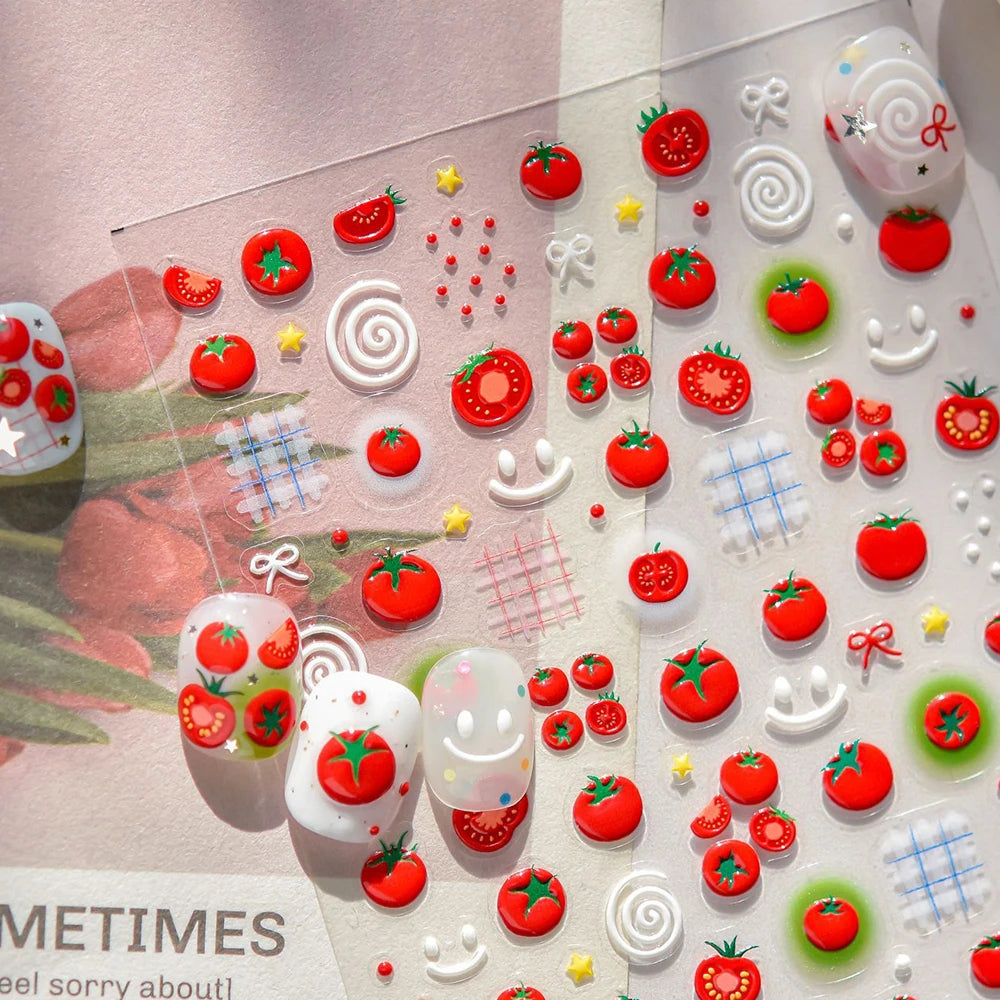 Kawaii 5D Nail Art Stickers | Tomato Fruit Self-Adhesive Decals Nail Art Stickers QXL