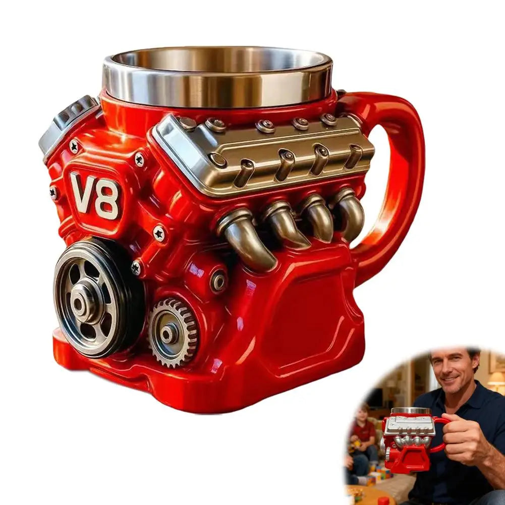 V6 V8 Engine Shaped Mug | Novelty Stainless Steel Car Cup Novelty Drinkware Mug QXL