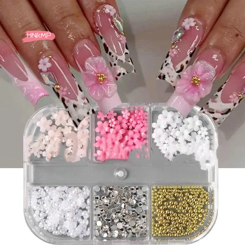 6-Grid 3D Flower Nail Art Charms | Kawaii Resin DIY Decor Nail Art Charms QXL