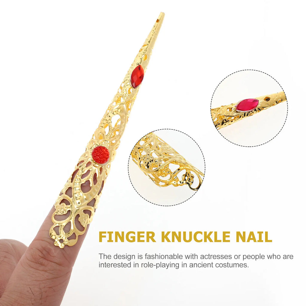 10-Pack Gold Rhinestone Fingertip Nail Rings | Cosplay Dance Costume Nail Rings QXL