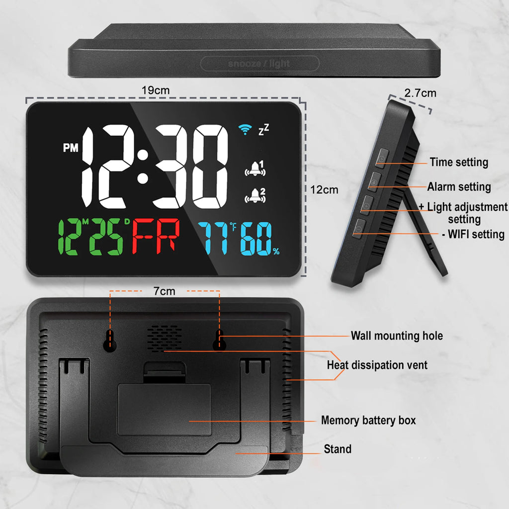 Smart WiFi LED Alarm Clock | Temp, Humidity & 4 Brightness Levels Smart LED Alarm Clock QXL
