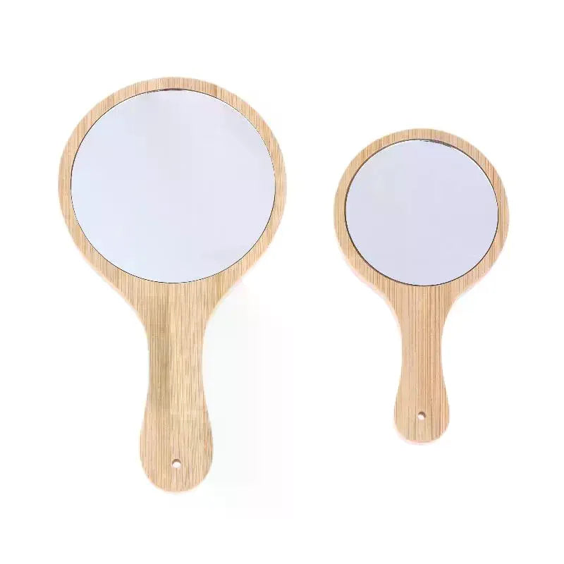 Portable Bamboo Handheld Makeup Mirror | Round Vanity Mirror Handheld Vanity Mirror QXL