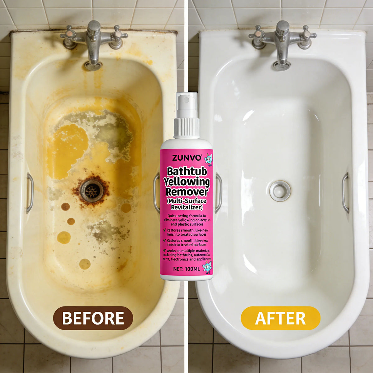 Bathtub Yellowing Remover Spray – Acrylic & Plastic Cleaner Surface Cleaner Spray QXL