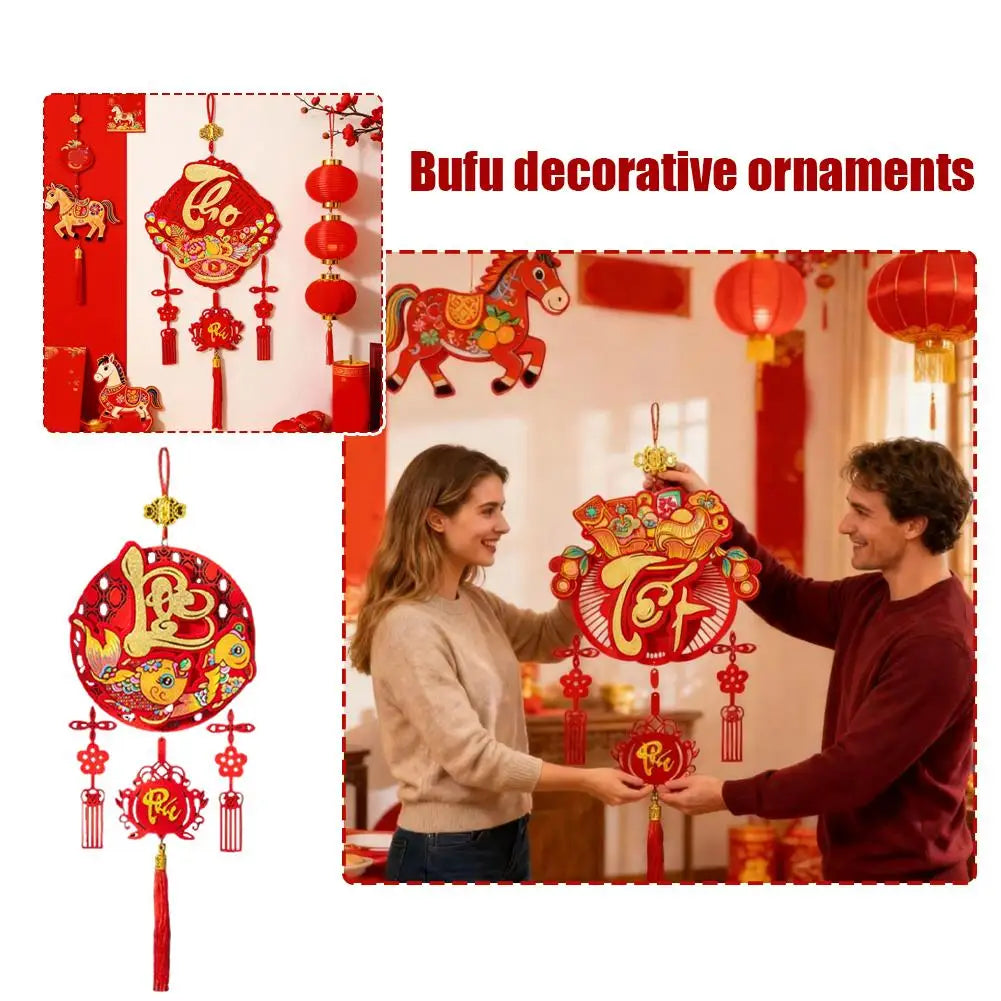 Red Lunar New Year Tassel Wall Hanging Ornament 2026 Festive Wall Ornament QXL