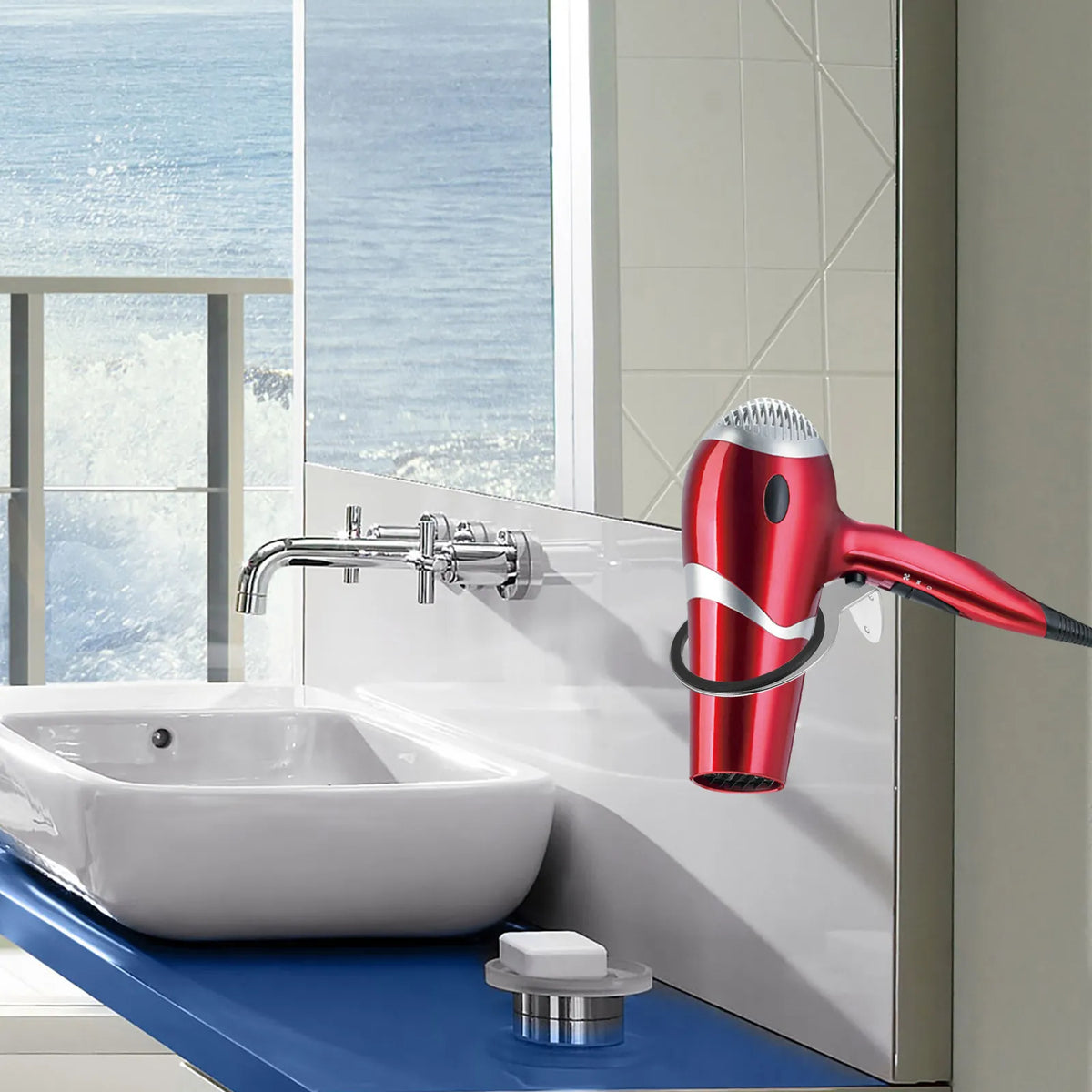 Metal Wall Mount Hair Dryer Holder & Cord Organizer – Black Hair Dryer Holder QXL