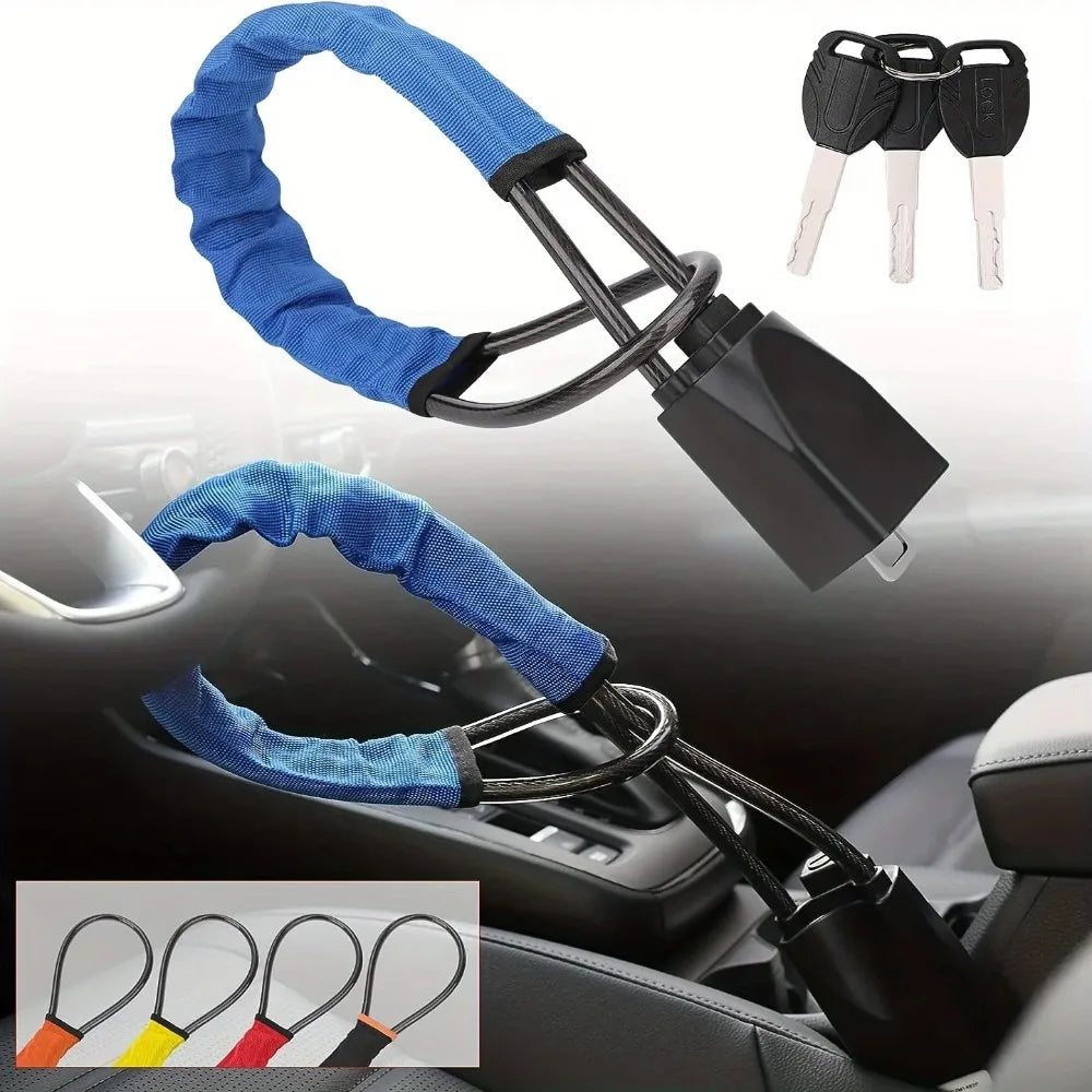Steering Wheel & Seat Belt Lock | Cut-Proof Anti-Theft Cable Steering Wheel Lock QXL