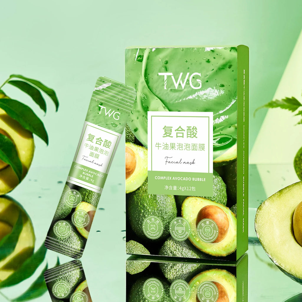 12-Pack Avocado Bubble Face Mask | Deep Cleanse & Glycerin Hydration Bubble Face Mask QXL