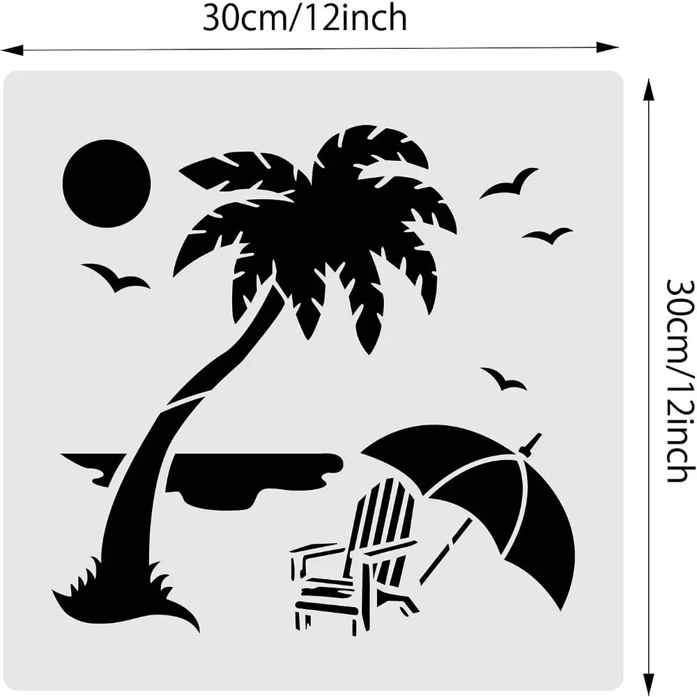 12x12" Beach & Nature Painting Stencils | 22 Reusable PET Craft Painting Stencils QXL