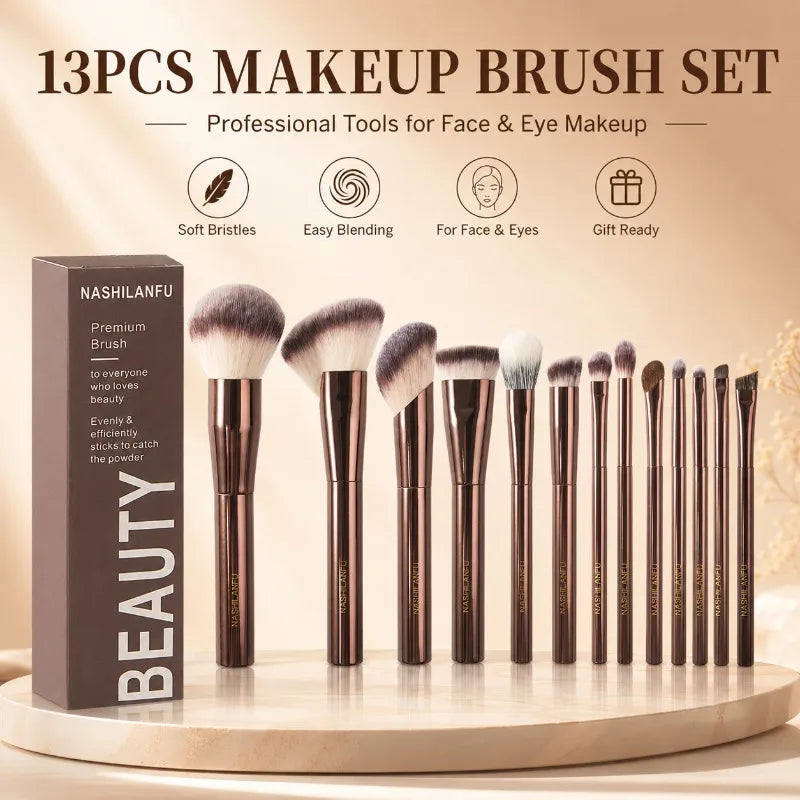 13-Pc Pro Makeup Brush Set | Rose Gold Aluminum Handle Makeup Brush Set QXL
