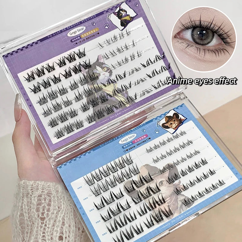 Glueless Self-Adhesive Cluster Lashes | Natural Curly DIY Cluster False Lashes QXL
