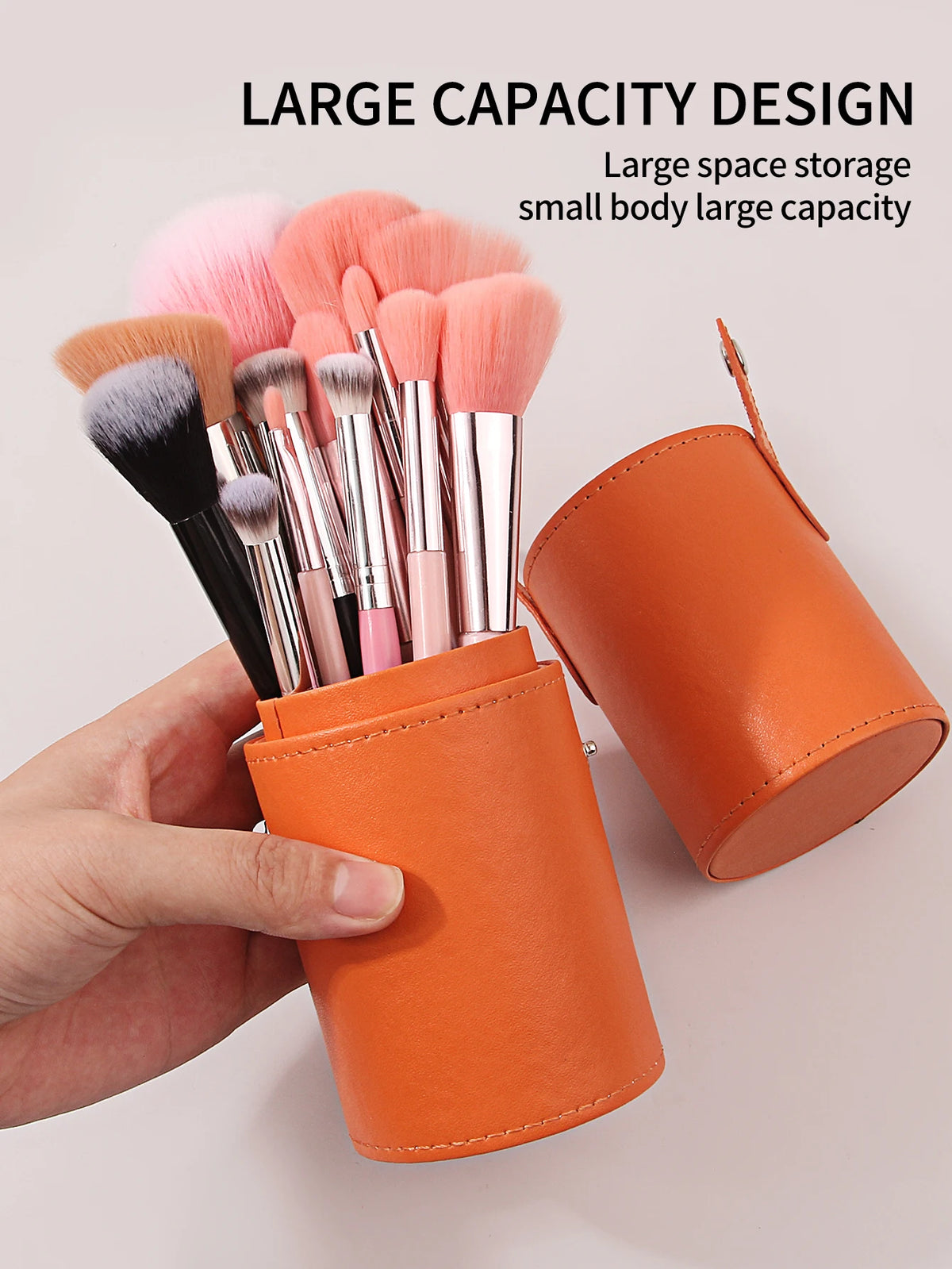 KOSSHOW Makeup Brush Holder Cylinder with Lid – Orange PVC Makeup Brush Holder QXL