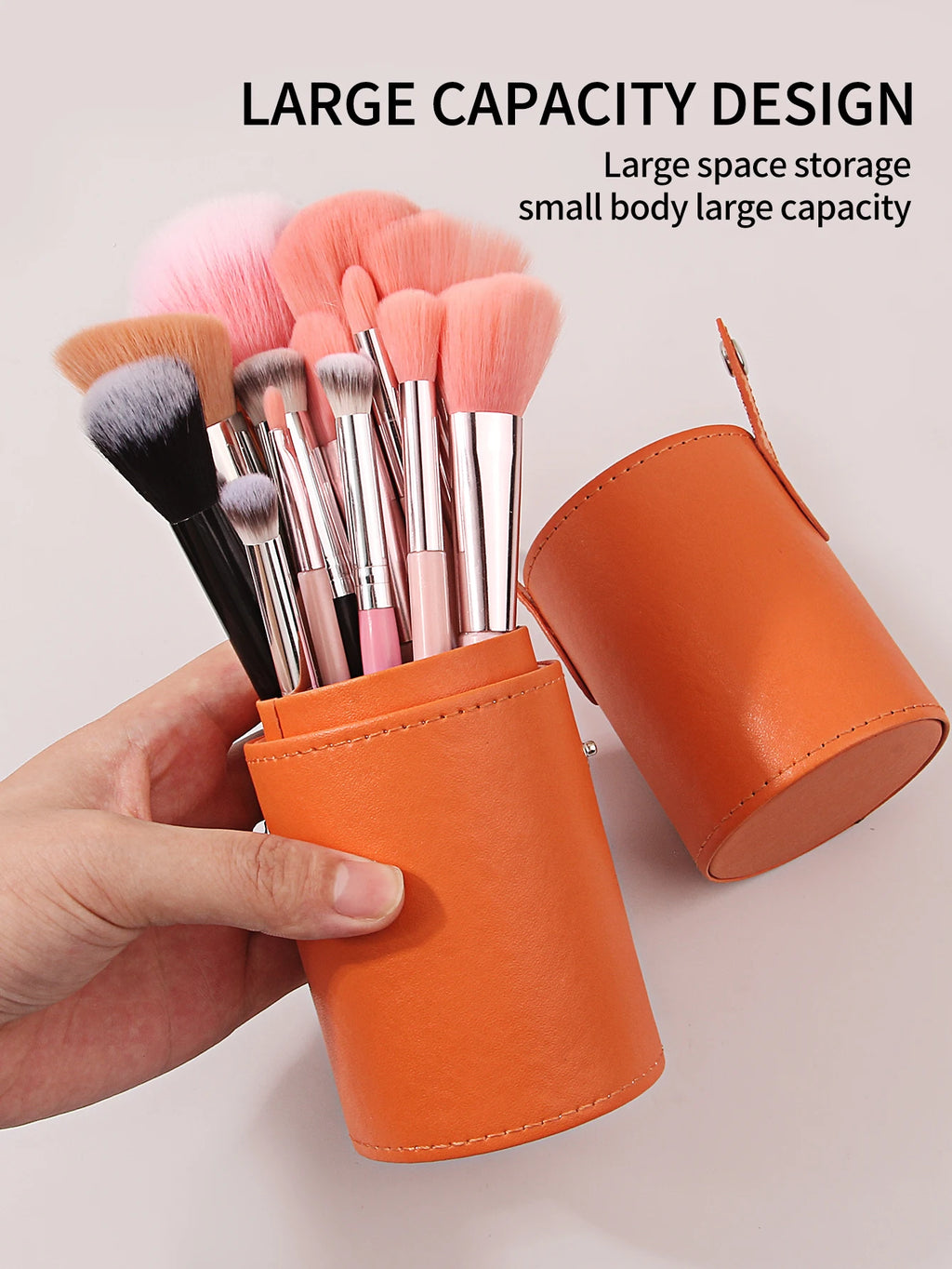 KOSSHOW Portable Makeup Brush Holder Cylinder with Lid – Orange Makeup Brush Holder QXL