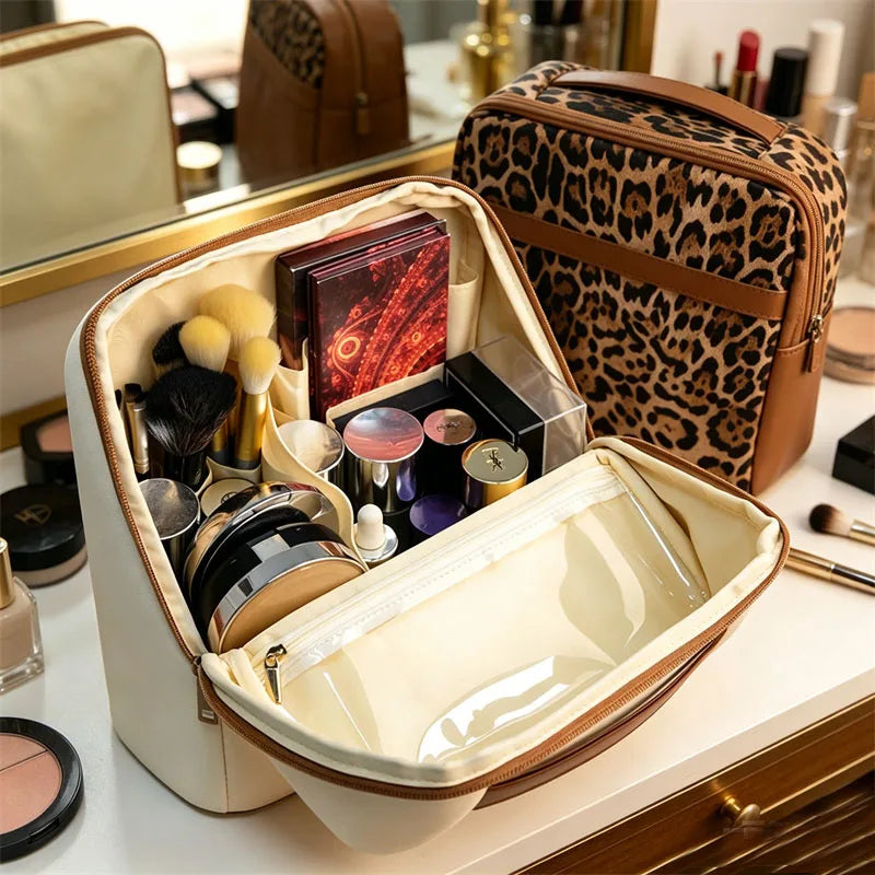 Leopard Print Standing Makeup Brush Bag & Organizer Makeup Brush Bag QXL