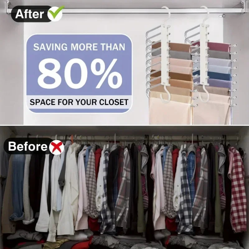9-Tier Stainless Steel Pants Hanger | Space-Saving Closet Organizer Pants Hanger Organizer QXL