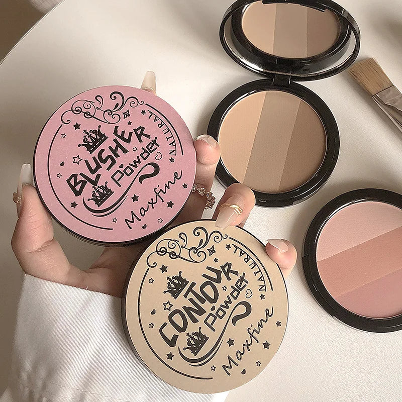 3-Color Contour & Blush Powder Palette | Long-Lasting Face Shading Contour Powder Palette QXL